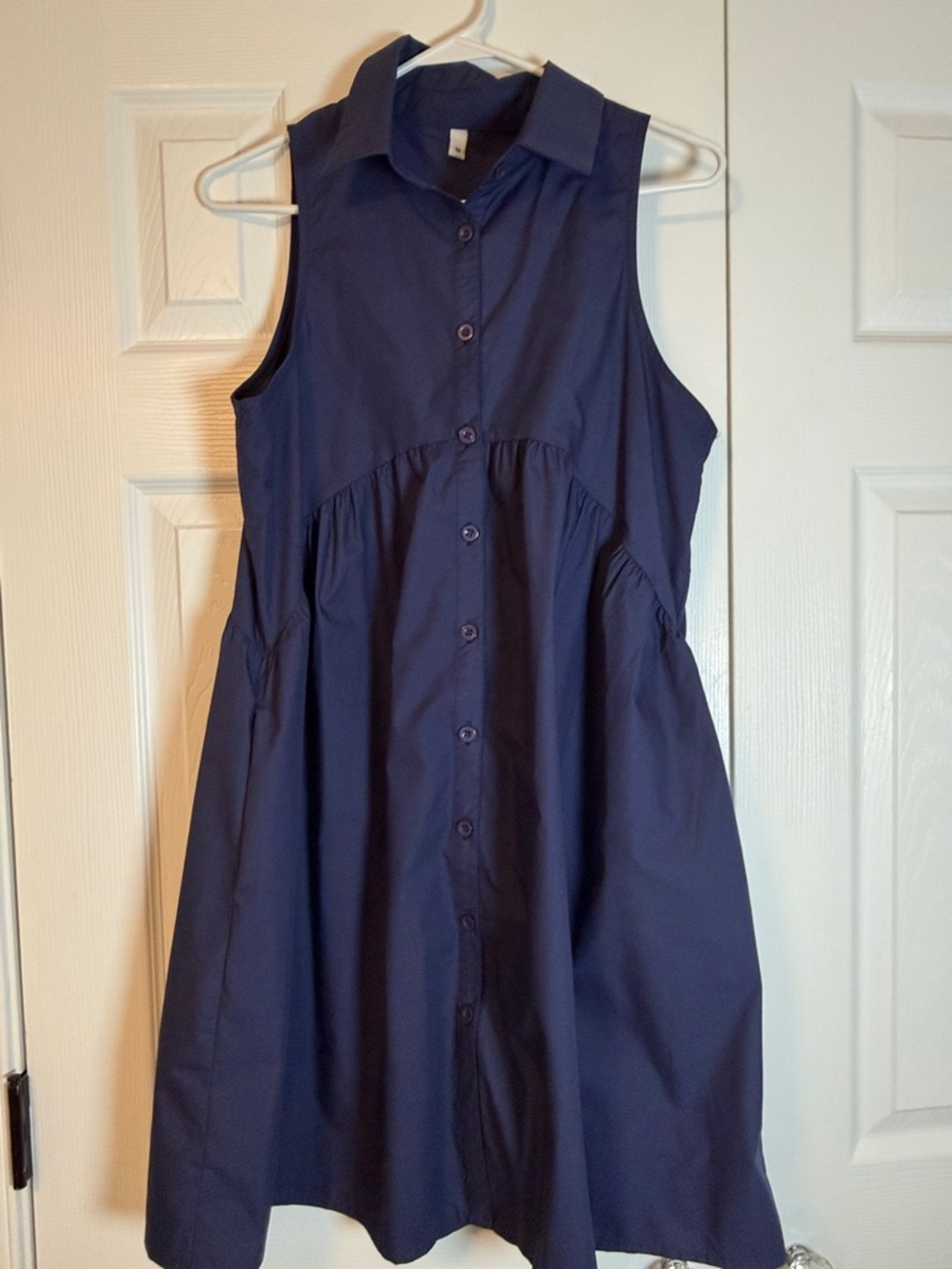 Sleeveless Button-Front Navy Shirt Dress